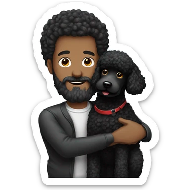 Men with beard  hugs his Black-Poodle-Black-dog sticker