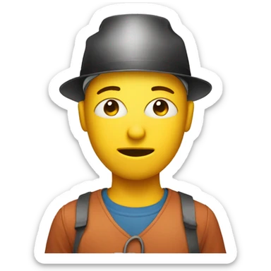 Person wear bucket which has two holes for eyes sticker