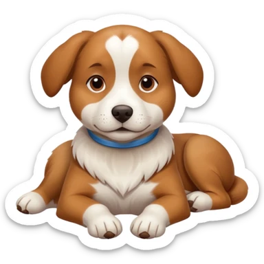 brown and white dog laying down with paws crossed sticker