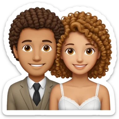 married curly girl & straight hair brown guy sticker