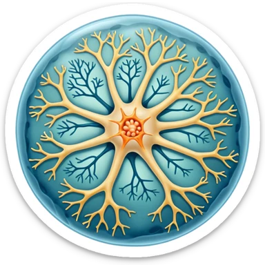 A unilateral scientifically accurate nerve cell with the 3 main components, dendrites on the cell body on one side , a long axon and a few dendrites at the other side. Not a spherical or round nerve cell, a long body nerve cell sticker