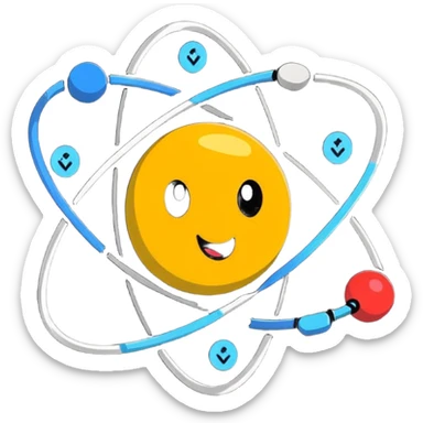 happy atom with animated valence electrons jumping around the outer shell sticker