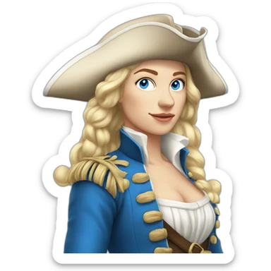 Blond Pirate woman in 18th century, blue eyes, blue white costume sticker