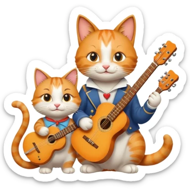 one happy cat dressed as a musician in love with another happy cat dressed as an artist sticker