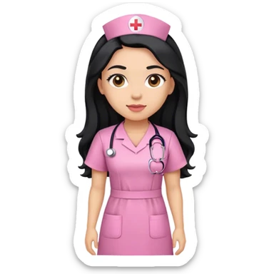 nurse with dress pink with black long hair sticker