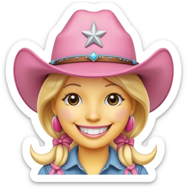 Smiley face with a pink cowgirl hat on sticker