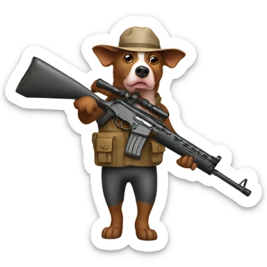 Hog dog carrying a rifle sticker