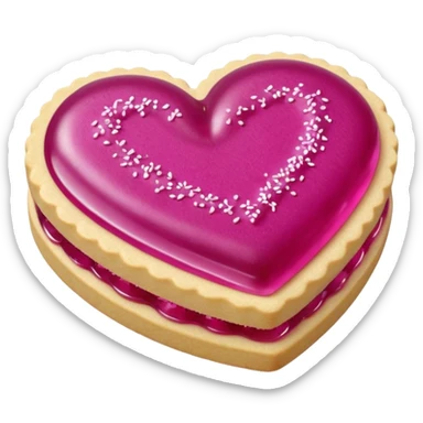 Realistic shortbread cookie in the shape of a heart with Fuchsia color jelly middle filling and sprinkled powder sugar on top. sticker