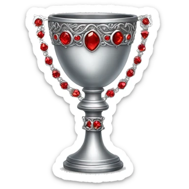 Silver chalice with a detailed and decorated outside in silver and red jewels sticker