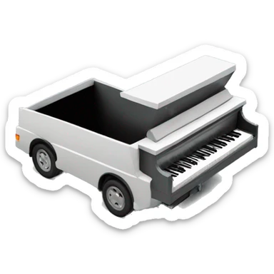 piano in a closednbox truck, side angle, isometric, shell xray vision  sticker