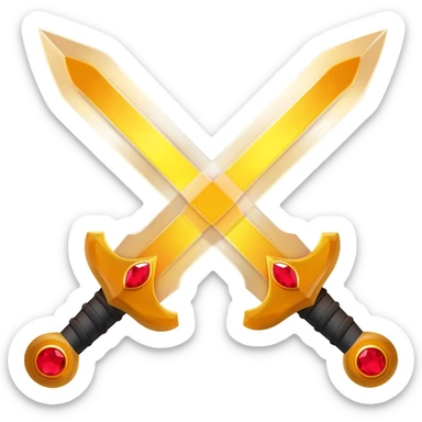 Flaming golden crossed swords with red gems sticker