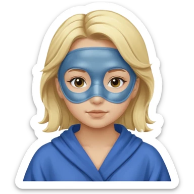 Blonde hair girl with a blue mud face mask and a blue robe on sticker