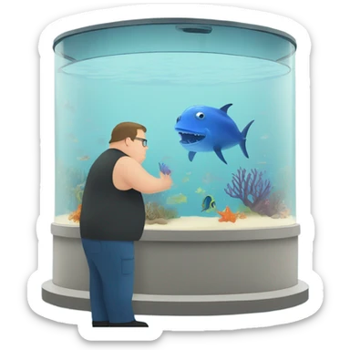 Fat man at an aquarium sticker