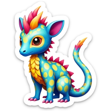 a colorful edgy cute vernid-fionbri-creature with splash patterns full body  sticker