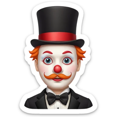 Elegant clown — tuxedo, mustache, white painted face sticker