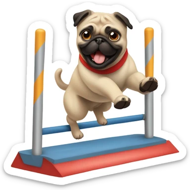 Pug doing agility with white background  sticker