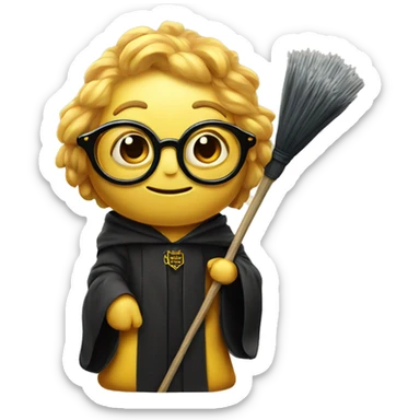 Bee with glasses holding a broom stick with a robe of Hogwarts  sticker