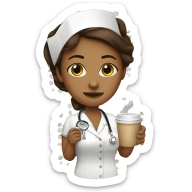 Brown nurse female, night shift in a mental hospital, drinking coffee  sticker