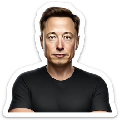 Elon Musk, wearing a black t-shirt and jeans, with a calm and introspective expression. sticker