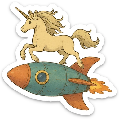 ghibli style rocketship unicorn sticker