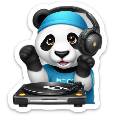 Un panda avec des écouteurs et une platine pour représenter un DJ. sticker
