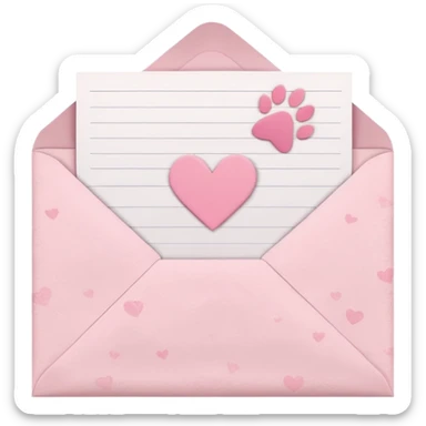 white and pink love letter with hearts and paw prints, cute, simple sticker