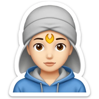 Saçı arkadan bağlı beyaz tenli kirli sakallı 24 yaşlarında üzerinde gri kapüşonlu sweat olan bir erkek çiz sticker