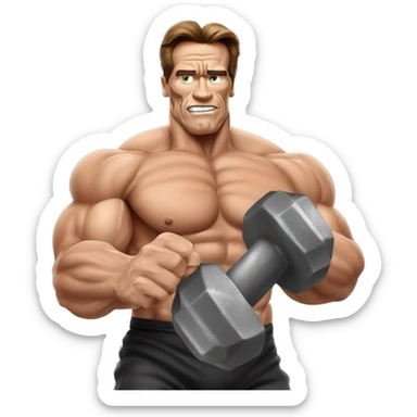 arnold schwarzenegger with dumbbell in a hand without t-shirt with grey eyes sticker