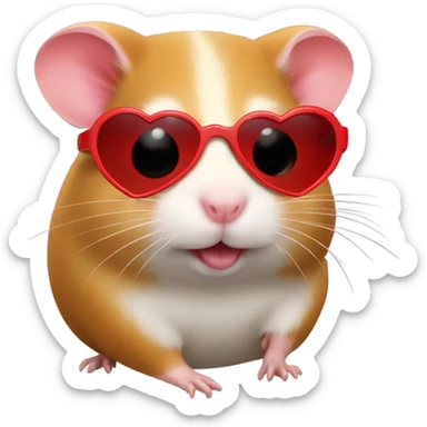 a hamster with red heart sunglasses  sticker