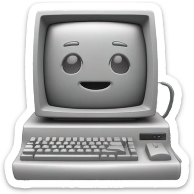 a computer of the 70s. It's design is clunky and grey yet charming. It has been designed in a way to look like a smiling face from the front.  sticker