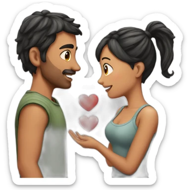 Man loves woman with pigtails, heart between them sticker