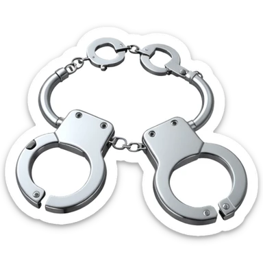 A pair of elegant handcuffs emoji made of silver chrome, smooth rounded design, glossy metallic reflections, luxury fetish aesthetic, minimal iOS emoji style, centered, clean white background sticker