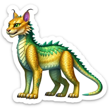 Shiny exotic iridescent Dragon-Tiger-type Lynx-Caracal-Crocodile-Bobcat-Fakémon-creature full body sticker