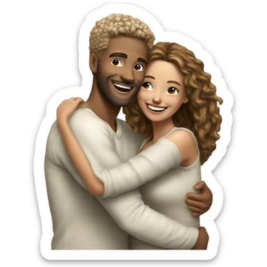 Hyper Realistic beautiful model couple hug and laugh  sticker