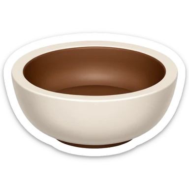 white bowl with a flat solid brown surface inside, no liquid effect sticker