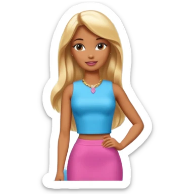 Brown skin blonde hair barbie in front of mountain and waterfall  sticker