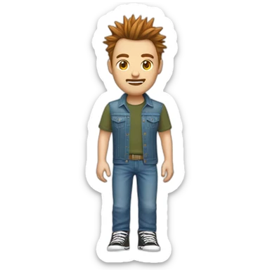 white male adult, Brown Spikey Hair, Video Game Shirt, Blue Jeans, Converse shoes sticker