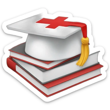 White Student cap with red medical cross On a stack of books sticker