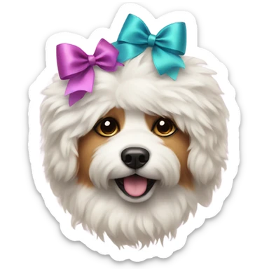 Fluffy dog with bows sticker
