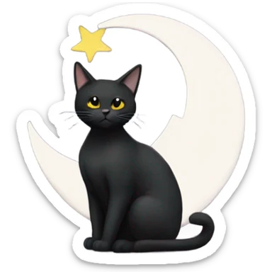 Black cat sitting on a white crescent moon with a face  sticker