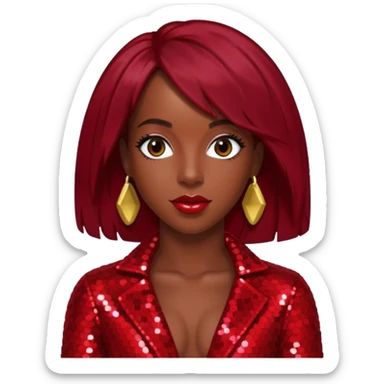 Kelly Rowland from Destiny's Child with dark red hair, red sequin outfit sticker