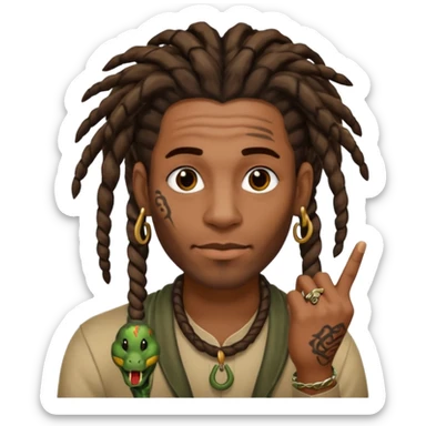 Black man with dreads and snake tattoo on forehead with index finger under his nose  sticker