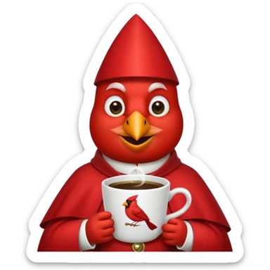 Happy cardinal bird with a cup of coffee sticker