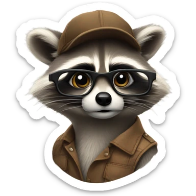 the face of a raccoon with glasses who came up with the idea sticker