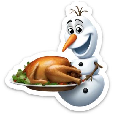 Olaf eating a turkey  sticker