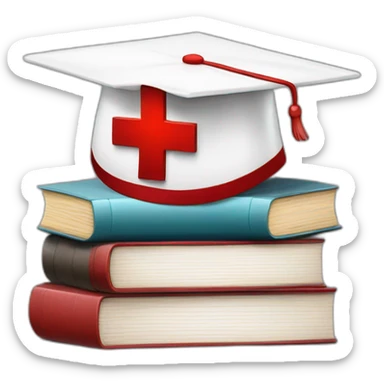 White Student cap with red medical cross On a stack of books sticker