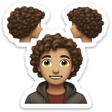 Teen boy with curly auburn hair and dark brown eyebrows and brown eyes and full lips sticker