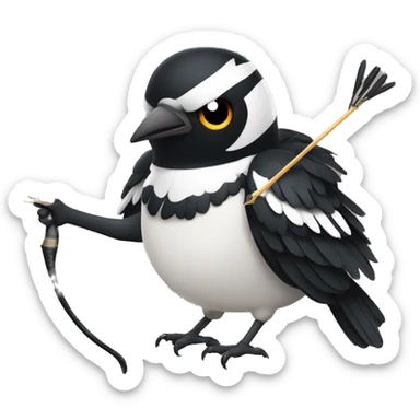 a magpie holding a bow and arrow sticker