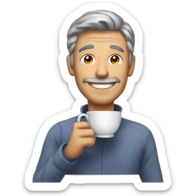 a man happy to drink a cup of tea sticker