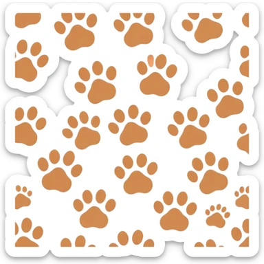 Cute cat paw prints in a soft brown color palette, minimal flat style, isolated on light background, vector or PNG style, seamless repeat pattern, aesthetic and warm mood sticker
